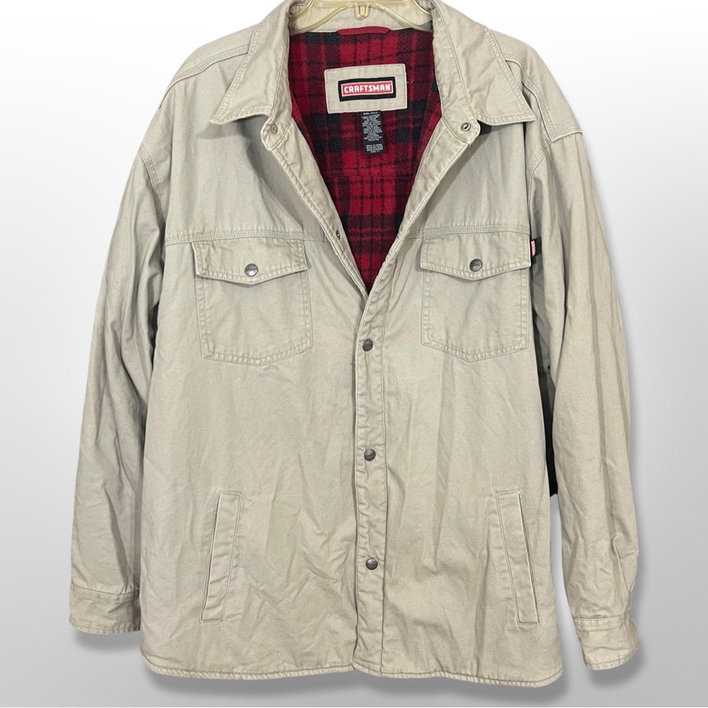 Vintage CRAFTSMAN Layered Canvas Work Jacket Plaid Flannel Fleece Lined Mens XXL